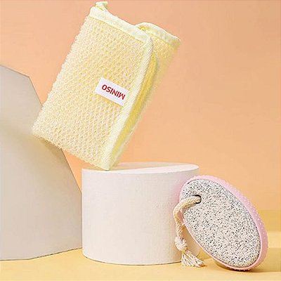 Conjunto com 1 Esponja de tecido para banho e 1 Pedra Pomes