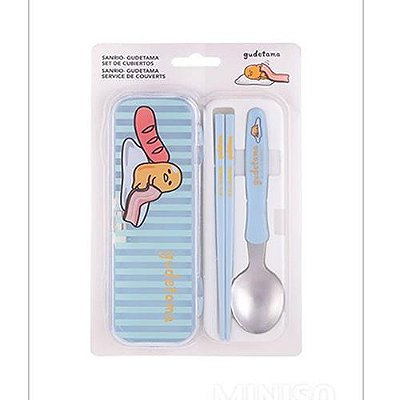 Conjunto de talheres série Sanrio - Gudetama - Estojo azul