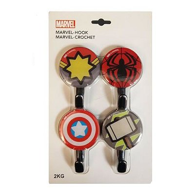 GANCHOS ADESIVOS SÉRIE MARVEL THOR, HOMEM ARANHA, CAPITÃ MARVEL E CAPITÃO AMERICA