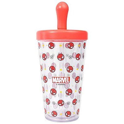 COPO DE AGUA COM CANUDO SÉRIE MARVEL HOMEM ARANHA 420ml.