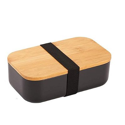 MARMITA BENTO BOX  DESIGN DE MADEIRA COM GARFO E COLHER  900ml.