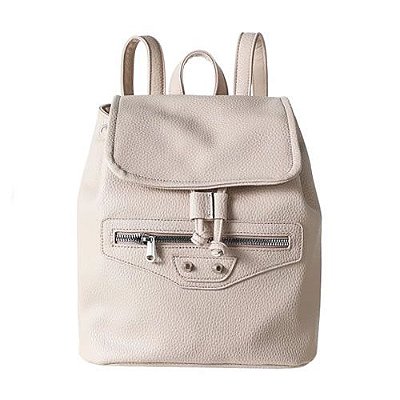 MOCHILA FEMININA COR BÉGE SÓLIDA TAMANHO 26,5x26,5x12,5 cm.