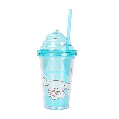 COPO DE PLÁSTICO COM CANUDO E TAMPA MODELO SANRIO CINNAMOROLL 320ml.