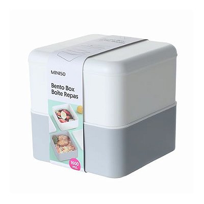 MARMITA BENTO BOX DUPLA CAMADA COR BRANCO E CINZA 1600ml.