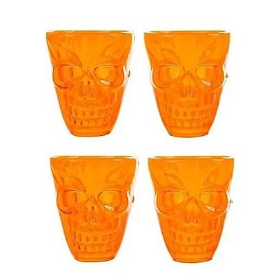 CONJUNTO DE COPOS DE SHOT MODELO CAVEIRA HALLOWEEN  4 UNIDADES COR LARANJA