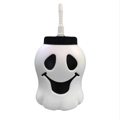 COPO DE PLÁSTICO COM CANUDO MODELO  HALLOWEEN FANTASMINHA 400ml.
