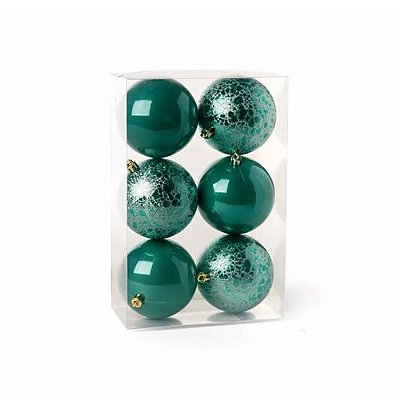 CONJUNTO DE 6 BOLAS VERDES PARA DECORAR ARVORE DE NATAL 8cm.