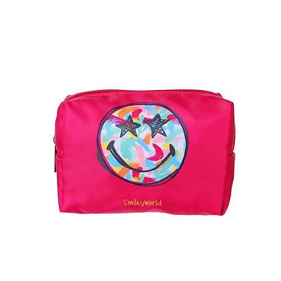 NECESSAIRE PARA COSMETICOS MODELO SMILEY WORLD COR ROSA TAMANHO: 15X10X7cm.