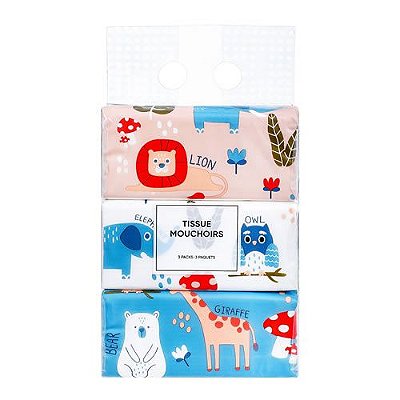 CONJUNTO 3 PACOTES DE LENÇOS DE PAPEL 120 UNIDADES  MODELO FOREST FAMILY