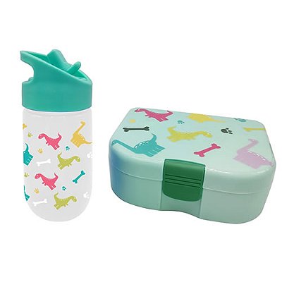 CONJUNTO BENTO BOX 900ml. COM GARRAFA DE PLÁSTICO 350ml. SÉRIE DINOSSAUROS COR VERDE