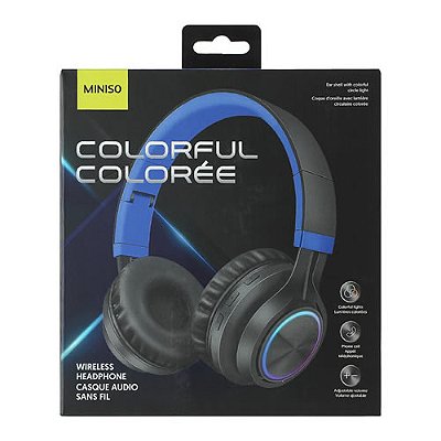 HEADFONE BLUETOOTH COM LUZ DE LED MODELO 2101 COR PRETO E AZUL