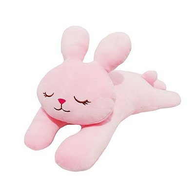 PELUCIA MODELO COELHO DEITADO COR ROSA TAMANHO 44CM.