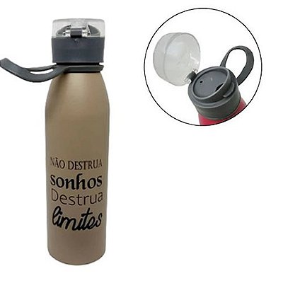 Garrafa De Água Esportiva Alumínio 630ml. Com Alça Cor Bége