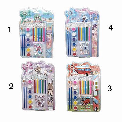 KIT PARA PINTURACOM LAPIS E TINTA GUACHE DIY INFANTIL DIVERSOS MODELOS