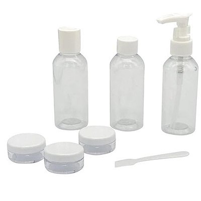KIT DE 6 FRASCOS PARA VIAGEM COM BOLSINHA NECESSAIRE COR TRANSPARENTE
