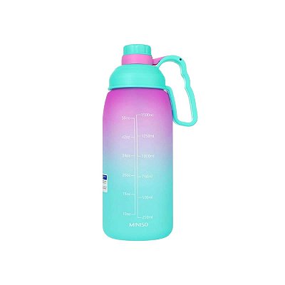 GARRAFA DE PLÁSTICO COM CANUDO E ALÇA VERDE/ROSA 1500 ML.