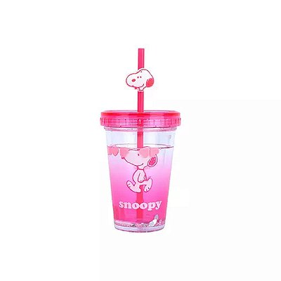 COPO PLÁSTICO COM CANUDO E PAREDE DUPLA COLEÇÃO SNOOPY 320ML.