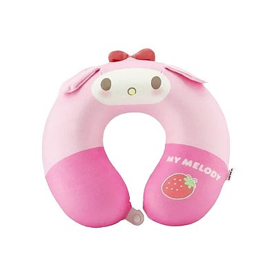 ALMOFADA DE PESCOÇO FORMATO DE U MODELO SANRIO MY MELODY COM LAÇO 30X28 CM.