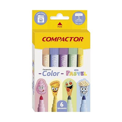 CANETAS HIDROGRÁFICAS COM 6 CORES PASTEL COMPACTOR