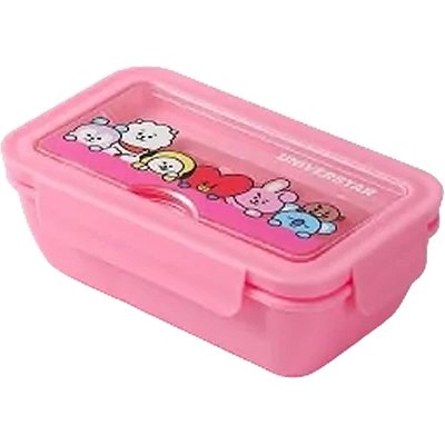 BENTO BOX COM TALHERES E TRAVAS LATERAIS  MODELO BT21 COM CAPACIDADE PARA 1.100ml. COR ROSA