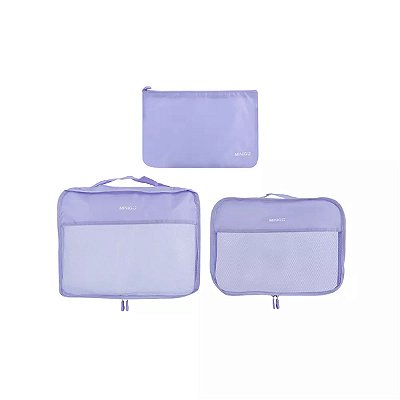 KIT ORGANIZADOR DE ROUPAS COM 3 PEÇAS LILÁS.