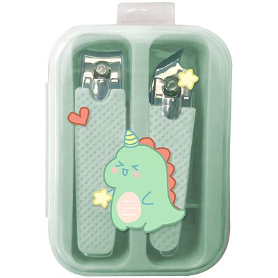 CORTADOR DE UNHAS COM ESTOJO DINOSSAURO VERDE COM 2PEÇAS.