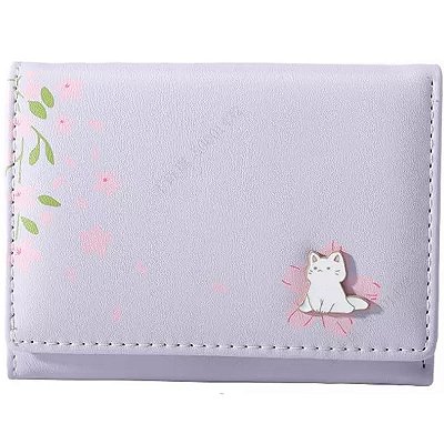 CARTEIRA COM PORTA CARTÃO ESTAMPA SAKURA LILÁS TAMANHO 11 CM.