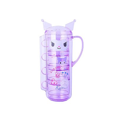 CONJUNTO DE 4 CANECAS E JARRA EMPILHÁVEL MODELO SANRIO KUROMI 1400 ML.
