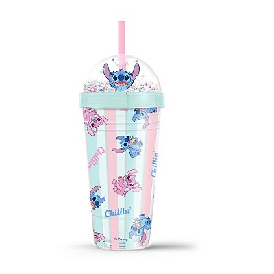 COPO COM CANUDO TUMBLER COLEÇÃO DISNEY STITCH CHILLIN 420 ML.