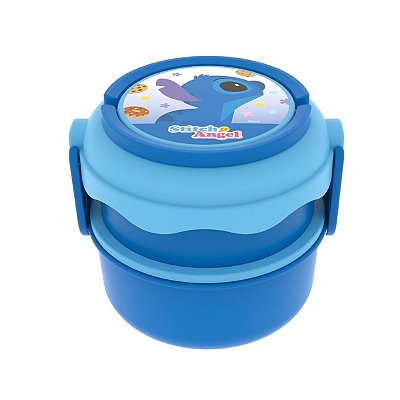 BENTO BOX REDONDA CAMADA DUPLA DISNEY STITCH E ANGEL 1100 ML.