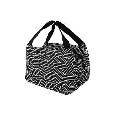 BOLSA TÉRMICA MINISO ESTAMPA GEOMÉTRICA PRETO E BRANCO 28 CM