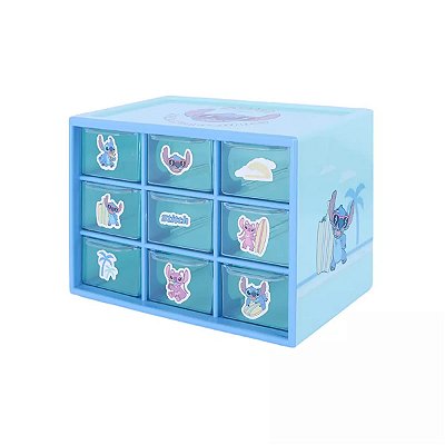 CAIXA ORGANIZADORA COM 9 GAVETAS STITCH  MINISO 18 X 13 X 11CM.