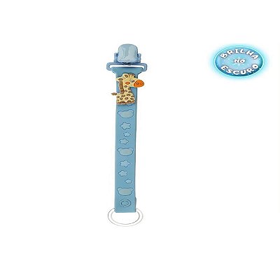 PRENDEDOR DE CHUPETA QUE BRILHA NO ESCURO MARKHA BABY GIRAFA AZUL