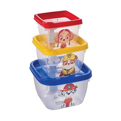 CONJUNTO DE POTES PATRULHA CANINA QUADRADO 3 PEÇAS. (470, 140,270 ML.)