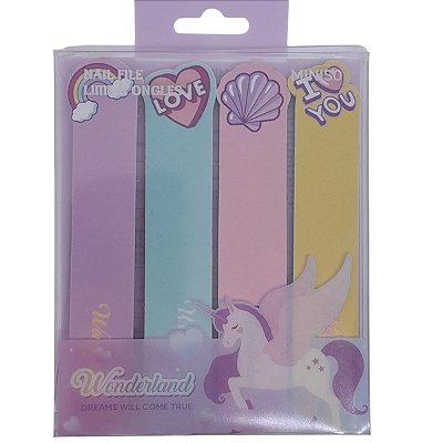 CONJUNTO DE LIXAS DE UNHA WONDERLAND UNICÓRNIO MINISO 4 PÇS.