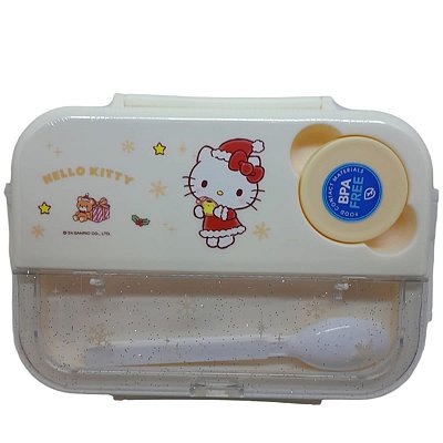 BENTO BOX COM TALHERES E 4 DIVISÓRIAS HELLO KITTY MINISO 1300 ML.