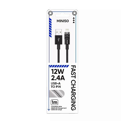 CABO CARREGADOR FIO TRANÇADO USB-A MINISO 1METRO.