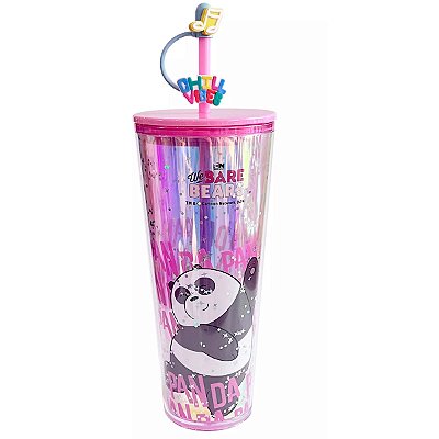 COPO COM CANUDO PAREDE DUPLA WE BARE BEARS PANDA MINISO 800 ML.