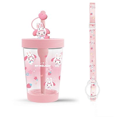 COPO TUMBLER COM CANUDO E ALÇA COLEÇÃO SANRIO MY MELODY 535 ML.