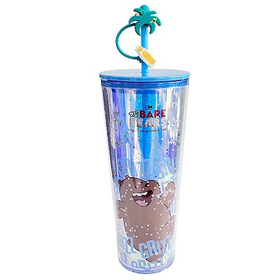COPO COM CANUDO PAREDE DUPLA WE BARE BEARS PARDO MINISO 800 ML.