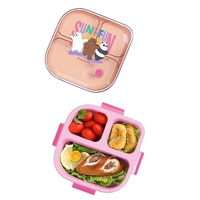 BENTO BOX COM 3 DIVISÓRIAS E TALHERES URSO SEM CURSO MINISO 1200 ML.
