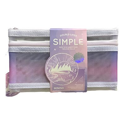 Estojo Duplo de Tela Translucido Miniso Papelaria Roxo Lilas