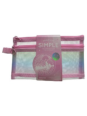 Estojo Duplo de Tela Gradiente Rosa Miniso Papelaria Fofa