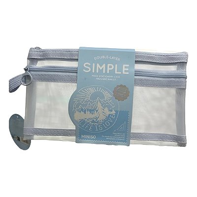 Estojo Escolar Miniso Malha Dupla Papelaria Fofa Azul Claro