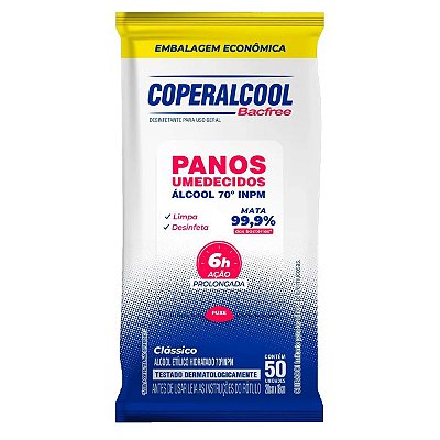 Pano Umedecido Álcool 70° Ação Prolongada Clássico 50 Panos