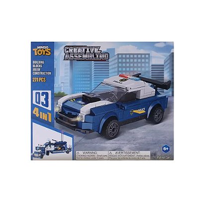 Carro de Polícia 4 Em 1 Montar 271 Peças Infantil Miniso