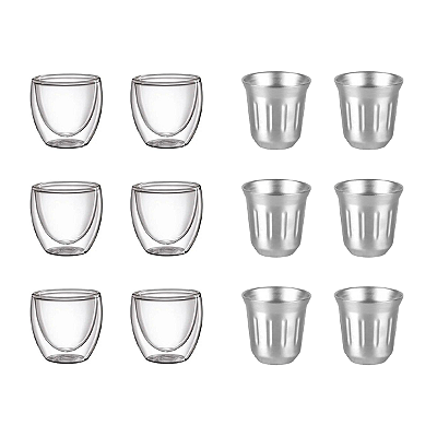 Kit 12 copos café: 6 copos double wall + 6 copos 80ml de inox