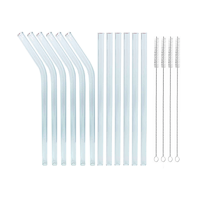 Kit 12 Canudos de Vidro 10mm + 4 Escovas de Limpeza