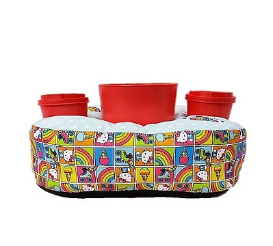 Almofada Porta Pipoca Hello Kitty Rainbow Happy com copos e tampas