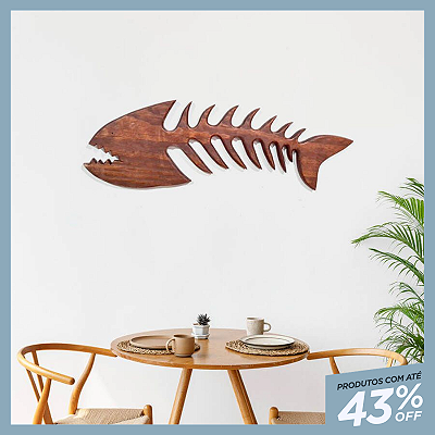 Espinha de Peixe Piranha Madeira (90cm) - Escultura de Parede